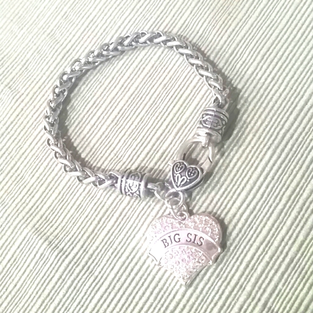 Silver plated bracelet big sis Heart CZ Pave charm
